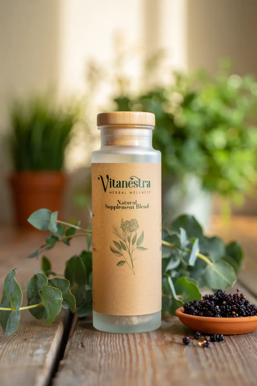 Vitanestra natural wellness supplement bottle with herbal ingredients